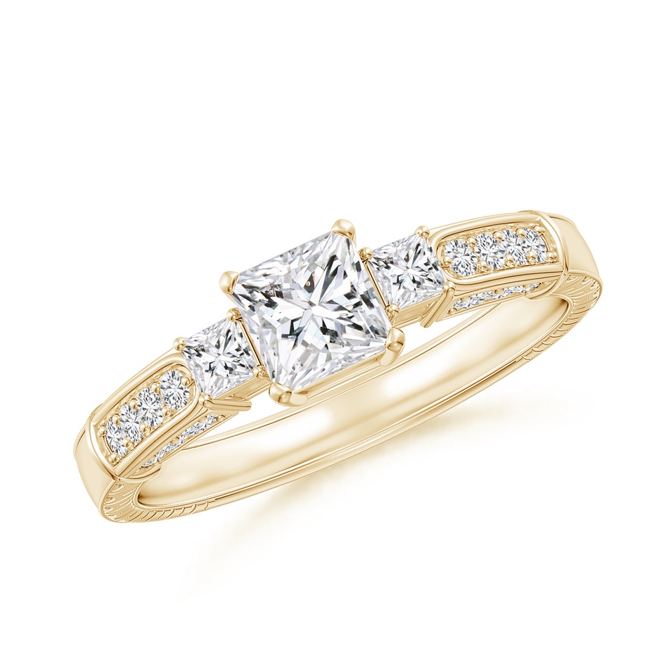 4.5mm HSI2 Princess-Cut Diamond Three Stone Ring in Yellow Gold 