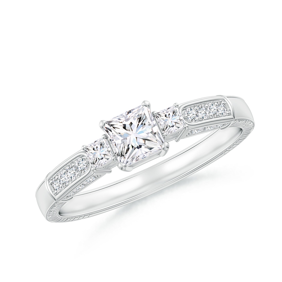 4mm GVS2 Princess-Cut Diamond Three Stone Ring in White Gold 