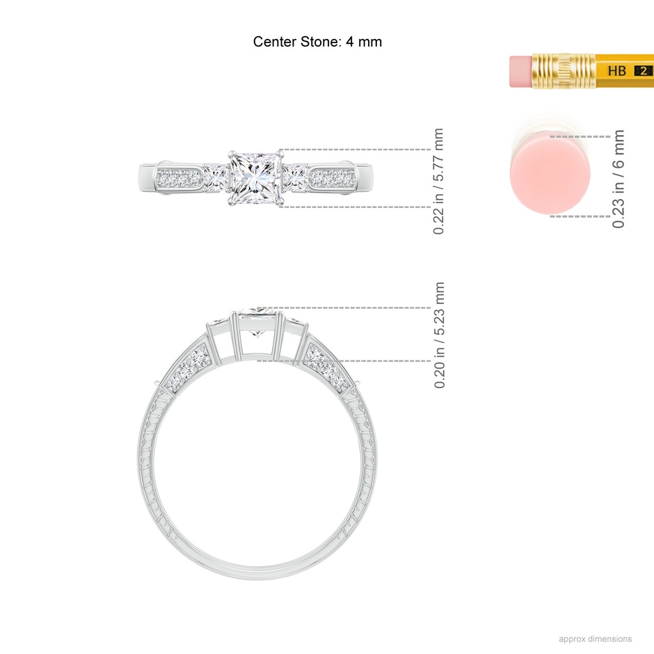 4mm GVS2 Princess-Cut Diamond Three Stone Ring in White Gold ruler