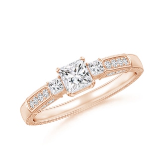 4mm HSI2 Princess-Cut Diamond Three Stone Ring in Rose Gold