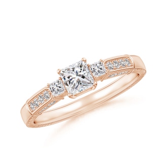 4mm IJI1I2 Princess-Cut Diamond Three Stone Ring in Rose Gold