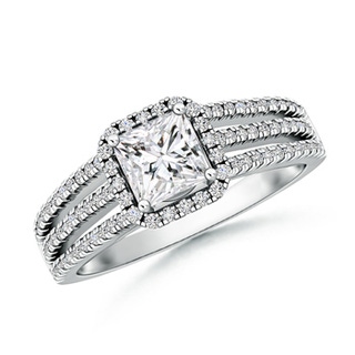 4.8mm HSI2 Triple Shank Princess-Cut Diamond Halo Engagement Ring in White Gold