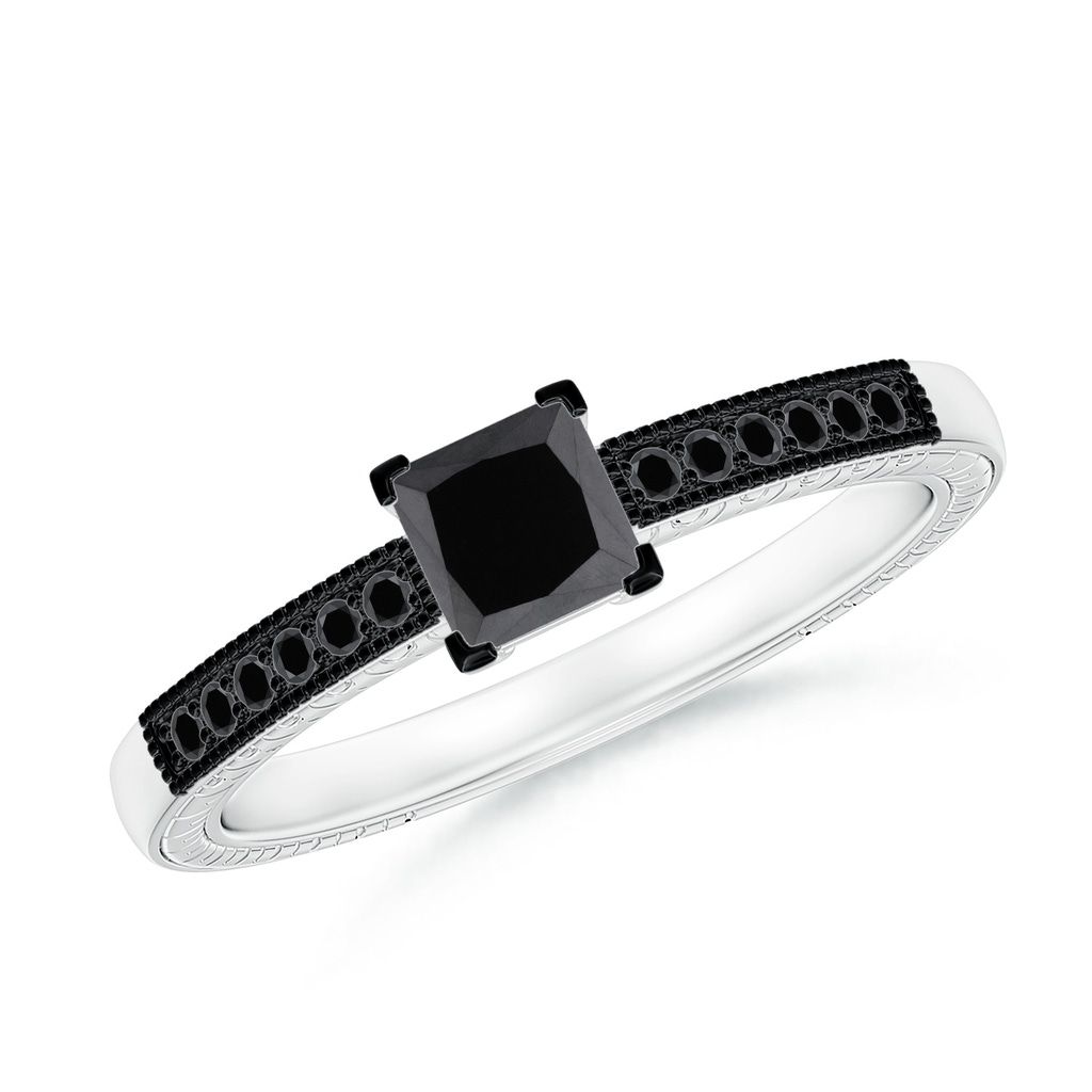 4.2mm AA Princess Cut Black Diamond Solitaire Ring with Milgrain Detailing in P950 Platinum
