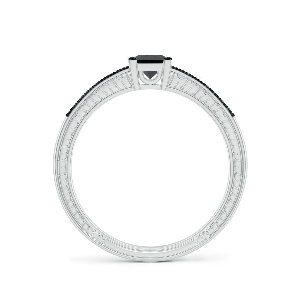 4.2mm AA Princess Cut Black Diamond Solitaire Ring with Milgrain Detailing in P950 Platinum Side-1