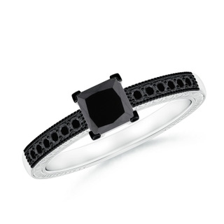 4.7mm AA Princess Cut Black Diamond Solitaire Ring with Milgrain Detailing in P950 Platinum