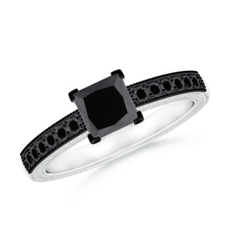5.2mm AA Princess Cut Black Diamond Solitaire Ring with Milgrain Detailing in P950 Platinum
