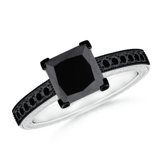 6.8mm AA Princess Cut Black Diamond Solitaire Ring with Milgrain Detailing in P950 Platinum