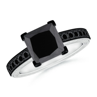 7.8mm AA Princess Cut Black Diamond Solitaire Ring with Milgrain Detailing in P950 Platinum