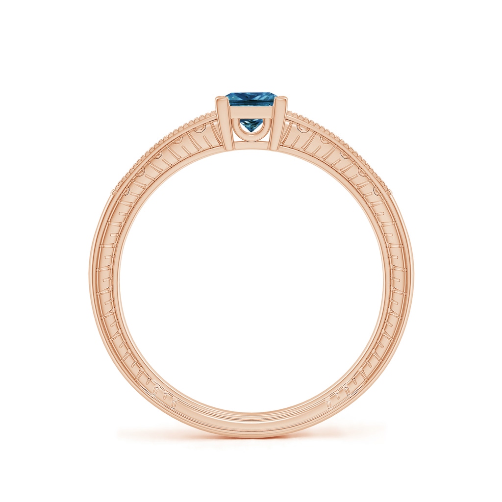 4.2mm AAA Princess Cut Blue Diamond Solitaire Ring with Milgrain Detailing in Rose Gold - side_1