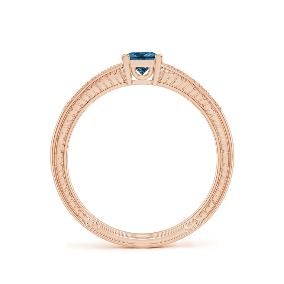 4.2mm AAA Princess Cut Blue Diamond Solitaire Ring with Milgrain Detailing in Rose Gold side-1