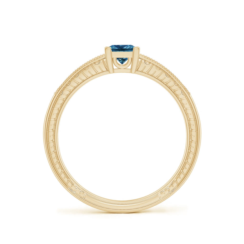 4.2mm AAA Princess Cut Blue Diamond Solitaire Ring with Milgrain Detailing in Yellow Gold Side-1