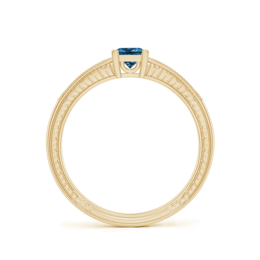 4.2mm AAA Princess Cut Blue Diamond Solitaire Ring with Milgrain Detailing in Yellow Gold - side_1