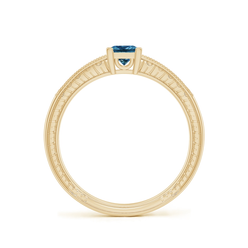 4.2mm AAA Princess Cut Blue Diamond Solitaire Ring with Milgrain Detailing in Yellow Gold side-1