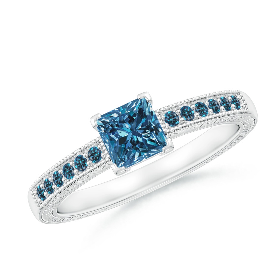 4.7mm AAA Princess Cut Blue Diamond Solitaire Ring with Milgrain Detailing in P950 Platinum 