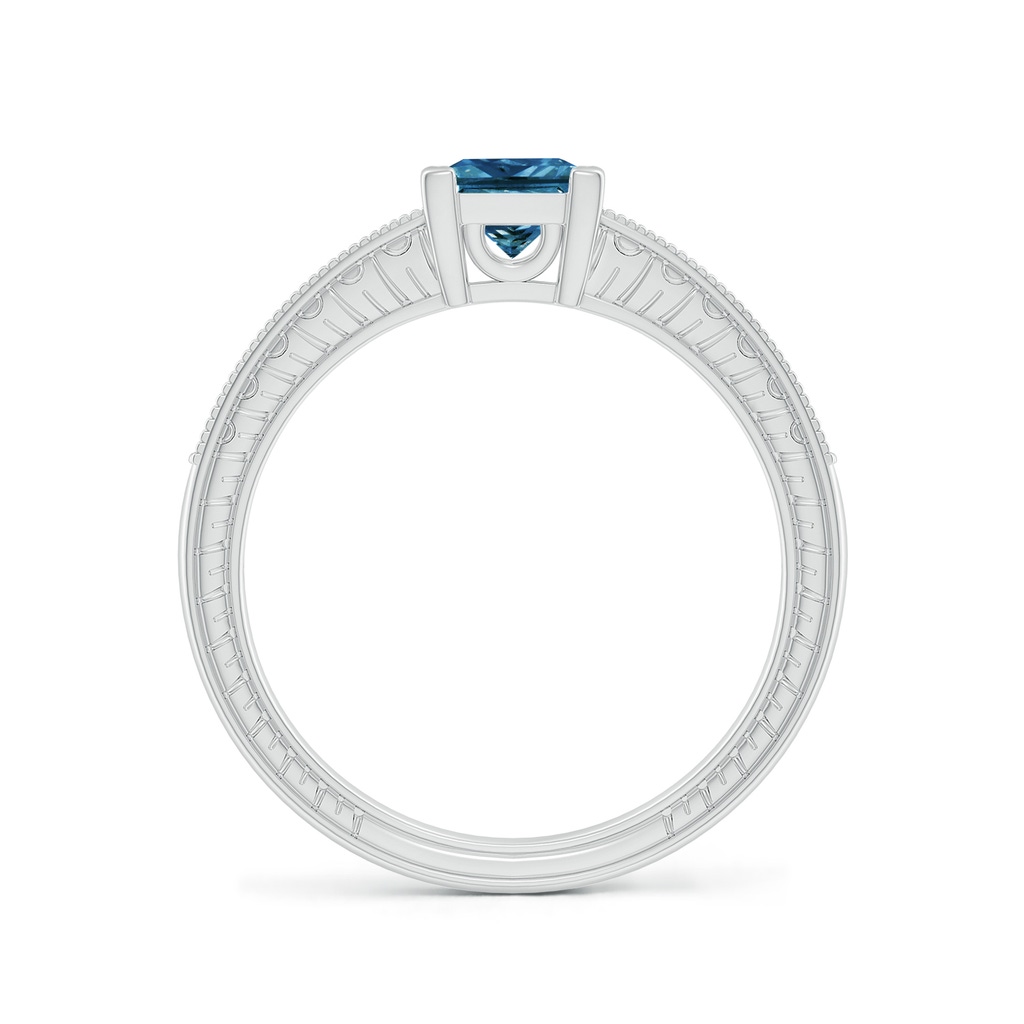 5.2mm AAA Princess Cut Blue Diamond Solitaire Ring with Milgrain Detailing in White Gold Side-1