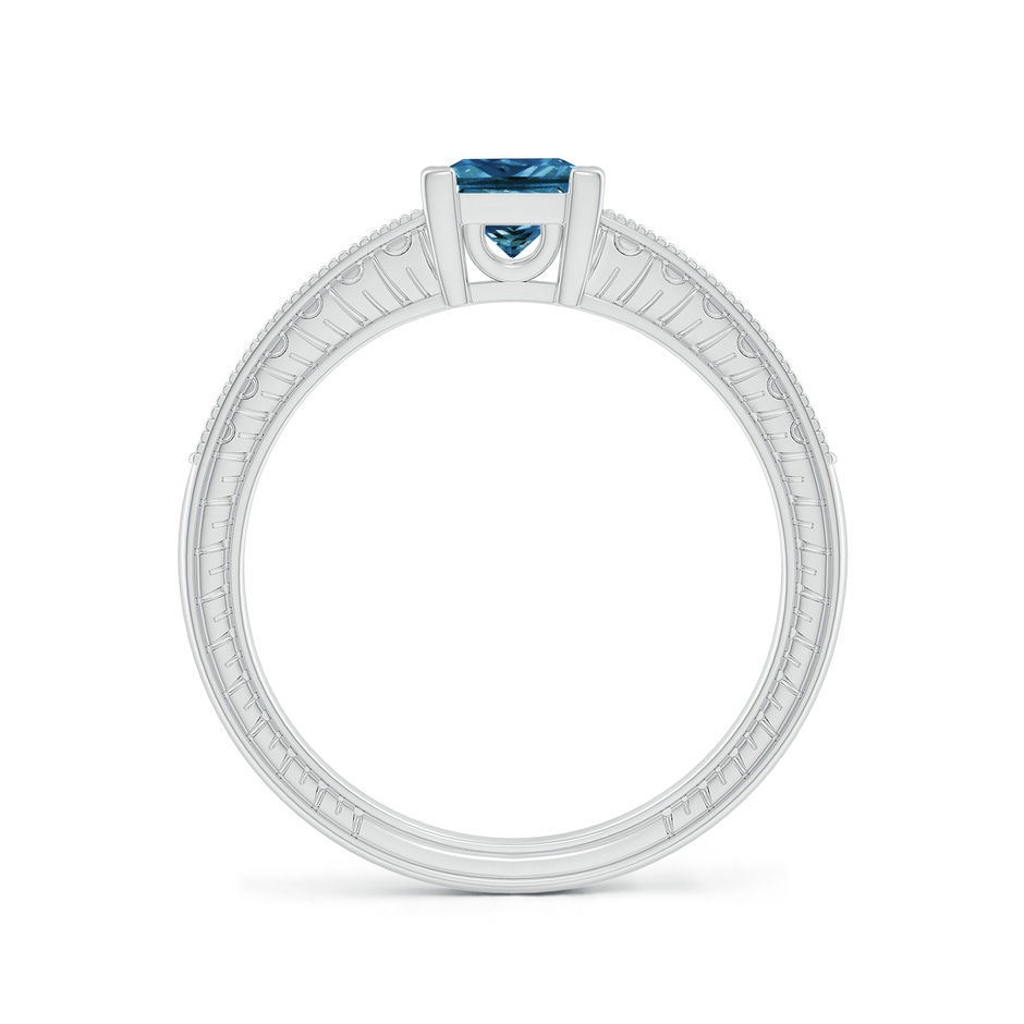 5.2mm AAA Princess Cut Blue Diamond Solitaire Ring with Milgrain Detailing in White Gold side-1