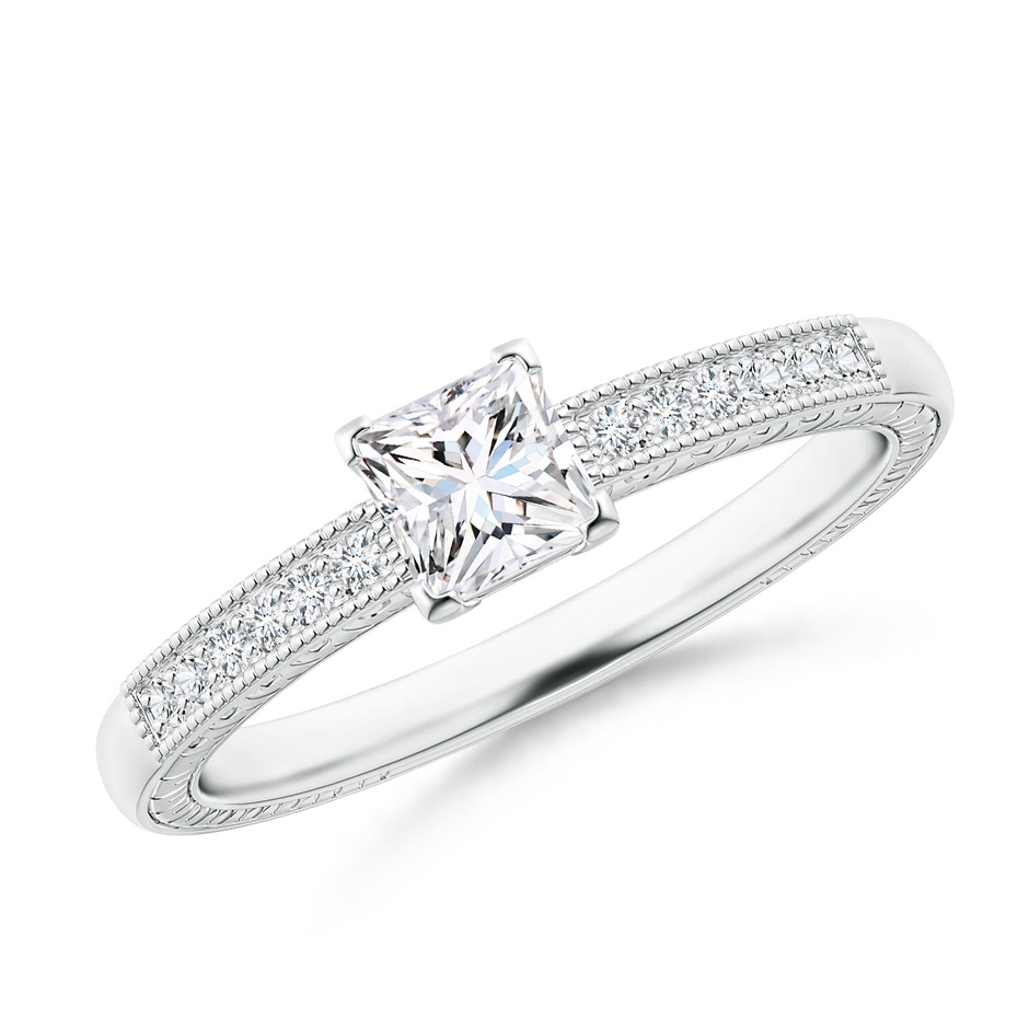 4.2mm GVS2 Princess Cut Diamond Solitaire Ring with Milgrain Detailing in P950 Platinum 