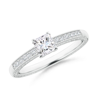4.2mm GVS2 Princess Cut Diamond Solitaire Ring with Milgrain Detailing in White Gold