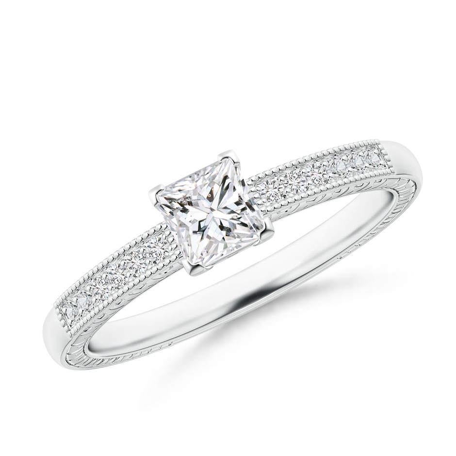 4.2mm HSI2 Princess Cut Diamond Solitaire Ring with Milgrain Detailing in White Gold 