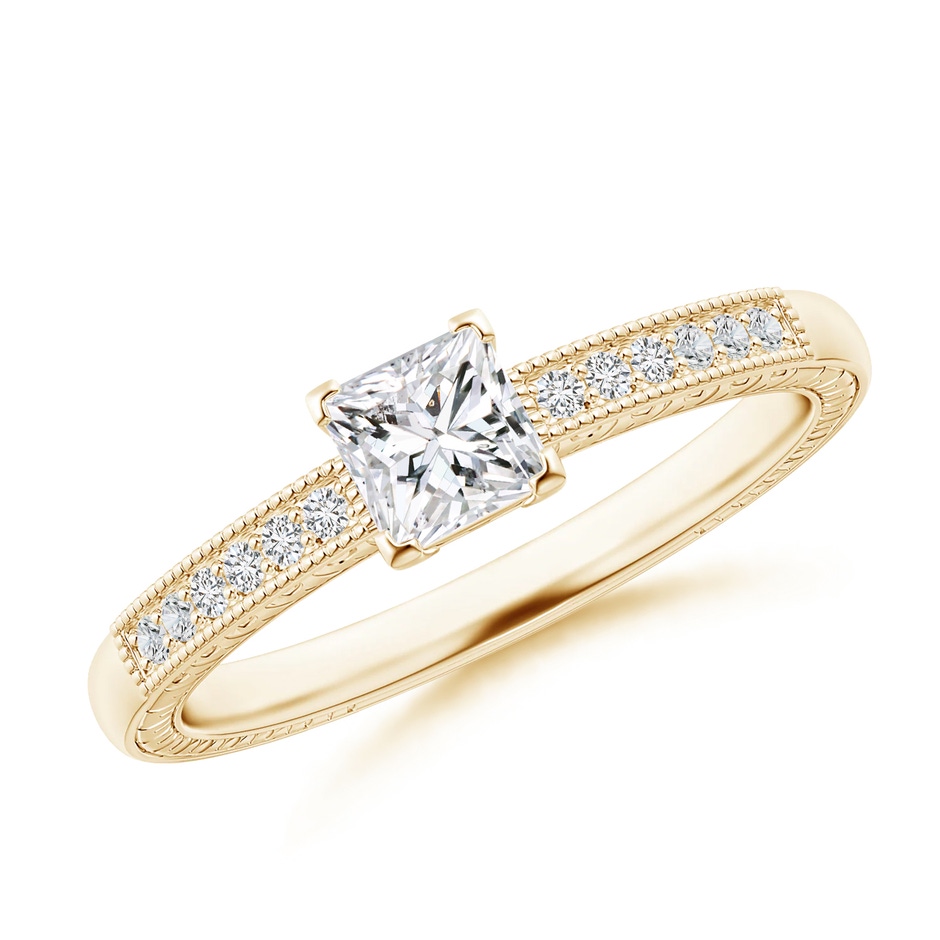 4.2mm HSI2 Princess Cut Diamond Solitaire Ring with Milgrain Detailing in Yellow Gold 