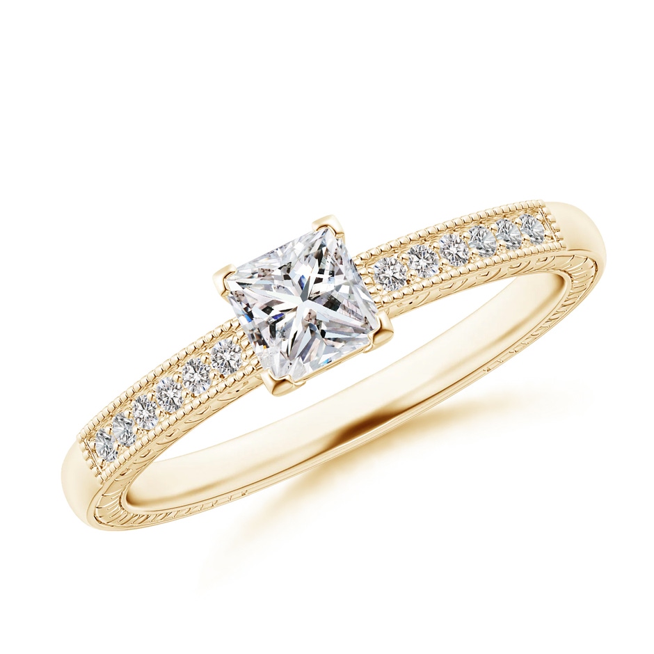 4.2mm IJI1I2 Princess Cut Diamond Solitaire Ring with Milgrain Detailing in Yellow Gold 