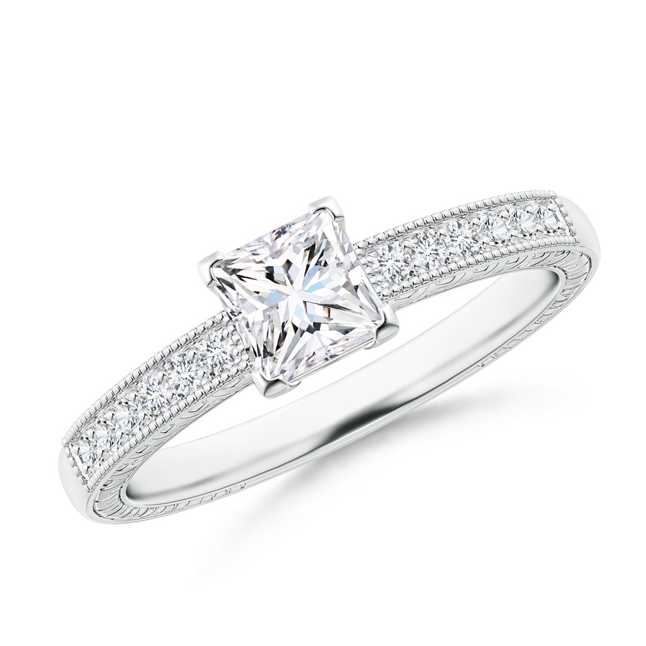 4.7mm GVS2 Princess Cut Diamond Solitaire Ring with Milgrain Detailing in White Gold 