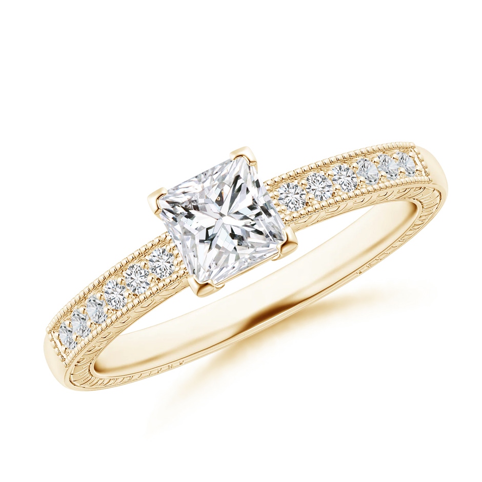 4.7mm HSI2 Princess Cut Diamond Solitaire Ring with Milgrain Detailing in Yellow Gold 