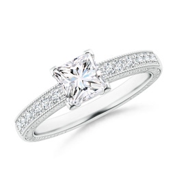 5.2mm GVS2 Princess Cut Diamond Solitaire Ring with Milgrain Detailing in P950 Platinum
