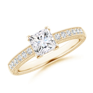 5.2mm GVS2 Princess Cut Diamond Solitaire Ring with Milgrain Detailing in Yellow Gold