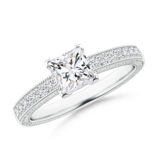 5.2mm HSI2 Princess Cut Diamond Solitaire Ring with Milgrain Detailing in White Gold