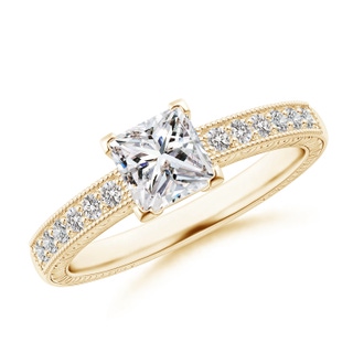 5.2mm IJI1I2 Princess Cut Diamond Solitaire Ring with Milgrain Detailing in Yellow Gold