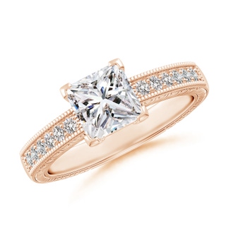 6mm IJI1I2 Princess Cut Diamond Solitaire Ring with Milgrain Detailing in Rose Gold