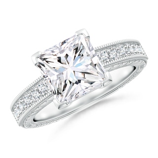 7.9mm GVS2 Princess Cut Diamond Solitaire Ring with Milgrain Detailing in P950 Platinum