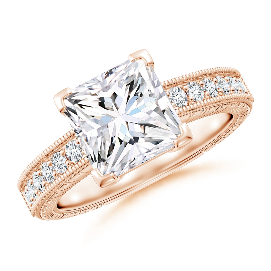 7.9mm GVS2 Princess Cut Diamond Solitaire Ring with Milgrain Detailing in Rose Gold 