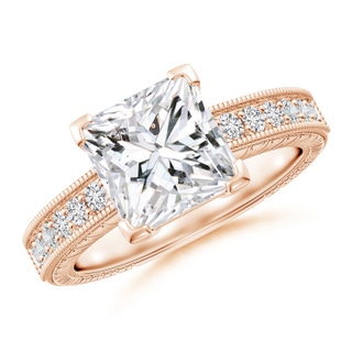 7.9mm HSI2 Princess Cut Diamond Solitaire Ring with Milgrain Detailing in 10K Rose Gold