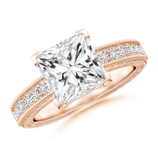 7.9mm HSI2 Princess Cut Diamond Solitaire Ring with Milgrain Detailing in Rose Gold