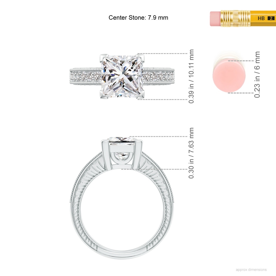 7.9mm IJI1I2 Princess Cut Diamond Solitaire Ring with Milgrain Detailing in P950 Platinum ruler