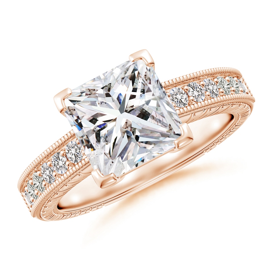 7.9mm IJI1I2 Princess Cut Diamond Solitaire Ring with Milgrain Detailing in Rose Gold 
