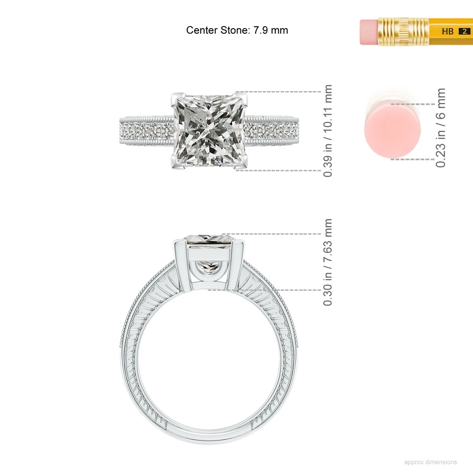 7.9mm KI3 Princess Cut Diamond Solitaire Ring with Milgrain Detailing in P950 Platinum ruler