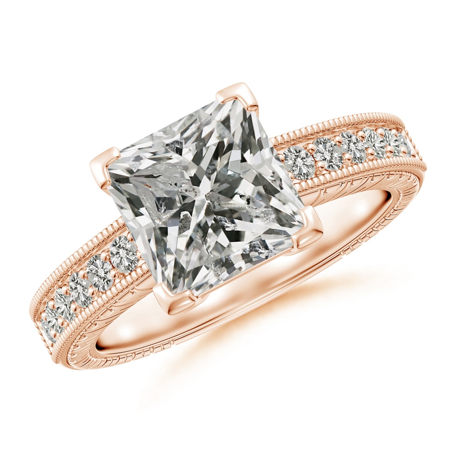 7.9mm KI3 Princess Cut Diamond Solitaire Ring with Milgrain Detailing in Rose Gold 