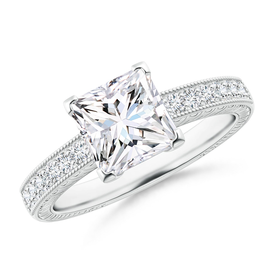 7mm GVS2 Princess Cut Diamond Solitaire Ring with Milgrain Detailing in P950 Platinum 