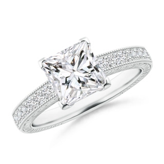 7mm HSI2 Princess Cut Diamond Solitaire Ring with Milgrain Detailing in P950 Platinum