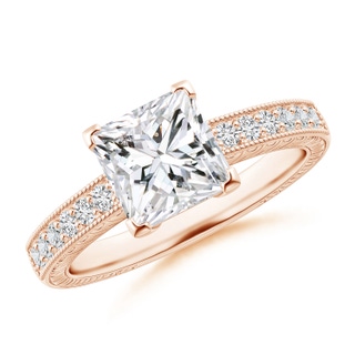7mm HSI2 Princess Cut Diamond Solitaire Ring with Milgrain Detailing in Rose Gold