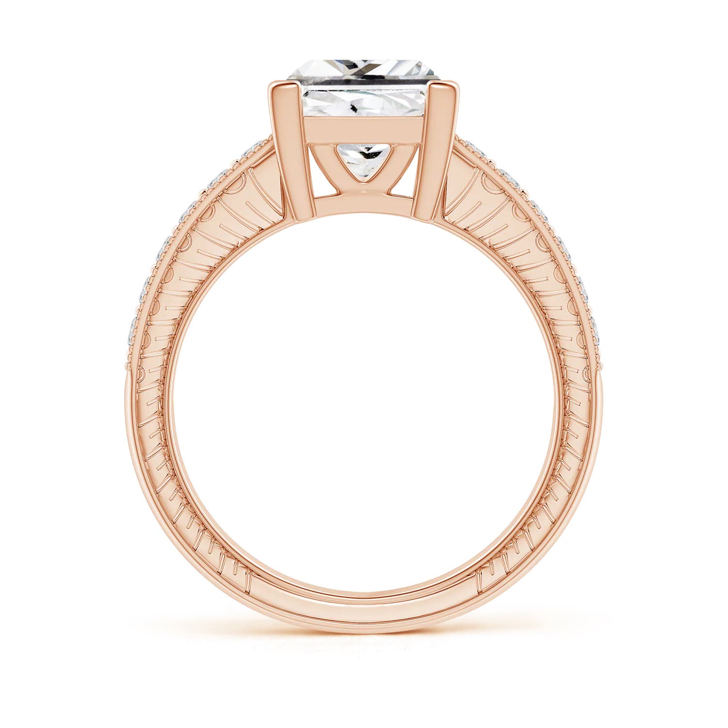 7mm HSI2 Princess Cut Diamond Solitaire Ring with Milgrain Detailing in Rose Gold