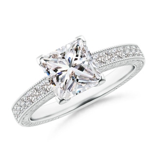 7mm IJI1I2 Princess Cut Diamond Solitaire Ring with Milgrain Detailing in P950 Platinum