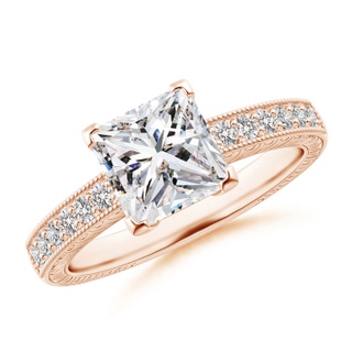 7mm IJI1I2 Princess Cut Diamond Solitaire Ring with Milgrain Detailing in Rose Gold