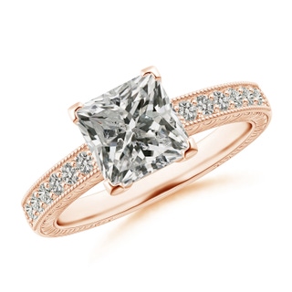 7mm KI3 Princess Cut Diamond Solitaire Ring with Milgrain Detailing in Rose Gold