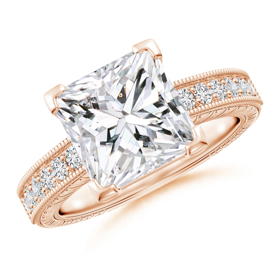 8.9mm HSI2 Princess Cut Diamond Solitaire Ring with Milgrain Detailing in Rose Gold 