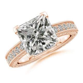 8.9mm KI3 Princess Cut Diamond Solitaire Ring with Milgrain Detailing in Rose Gold