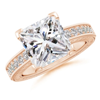 9.4mm IJI1I2 Princess Cut Diamond Solitaire Ring with Milgrain Detailing in Rose Gold